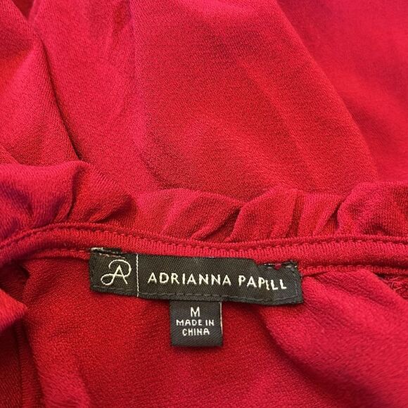 Adrianna Papell Red Smocked Ruffled long sleeve Blouse Size M EUC - Picture 2 of 8